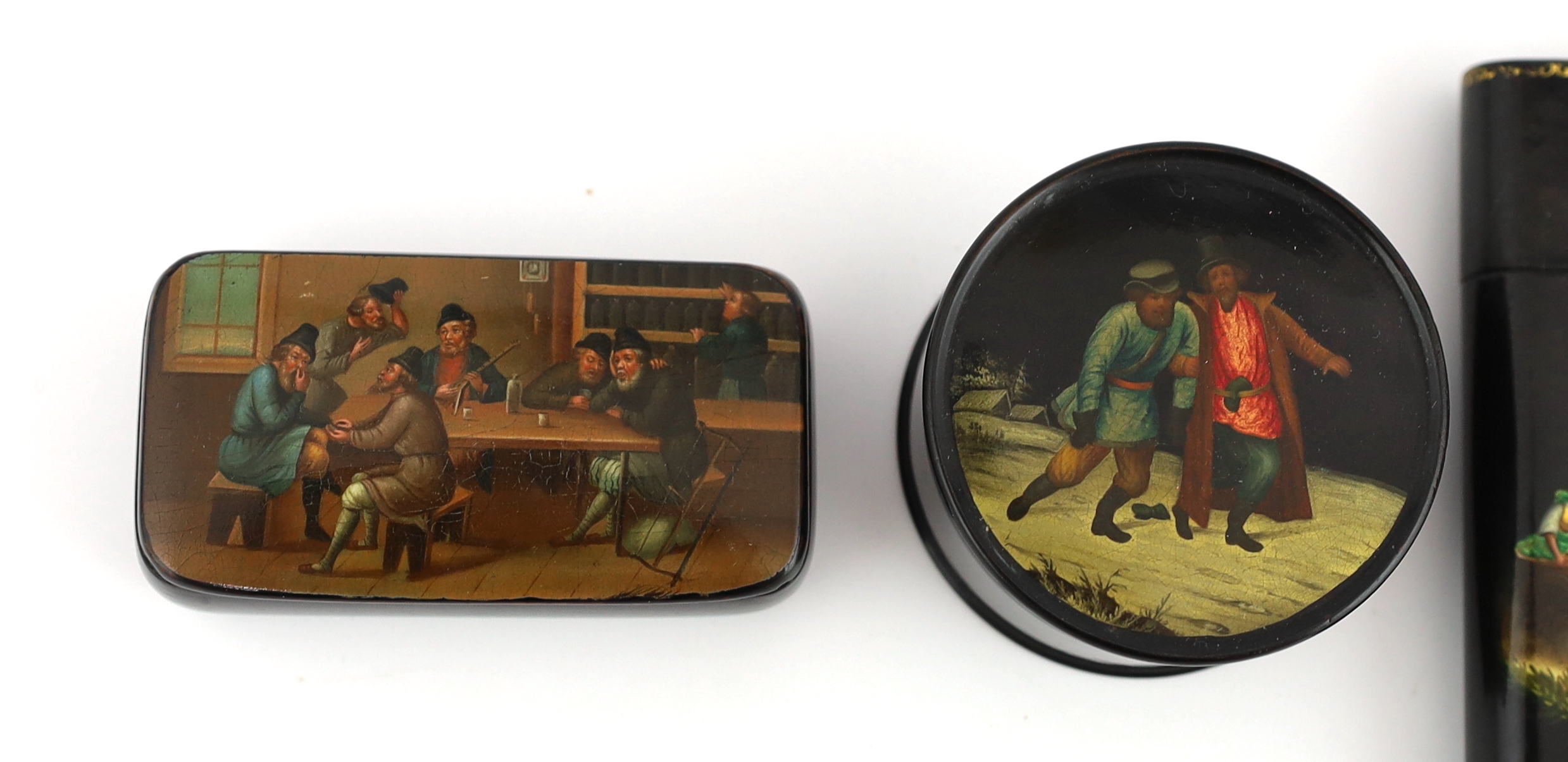 Four Russian lacquer boxes, by Lukutin, c.1840-60
